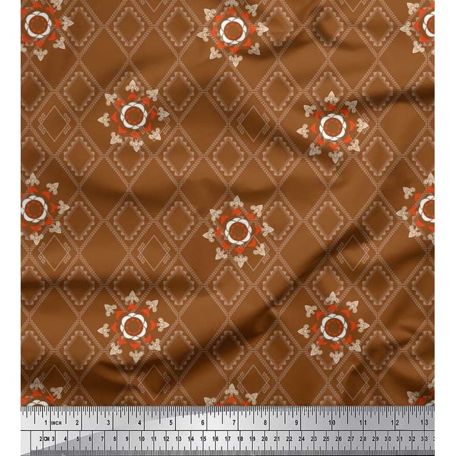 Soimoi Poly Georgette Fabric Damask & Argyle Geometric Print Fabric by The Yard 52 Inch Wide