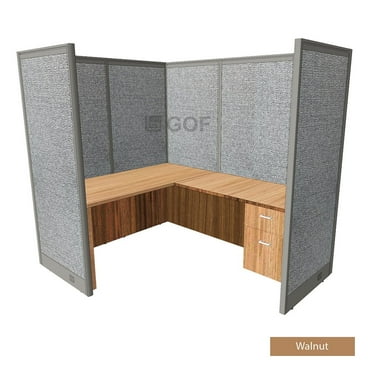GOF 1 Person Workstation Cubicle (5.5’D x 6.5’W x 6’H) / Office Partition, Room Divider (72"H Cubicle with Desk, Walnut)