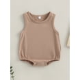 thumbnail image 2 of Qtinghua Unisex Infant Baby Boy Girl Sleeveless Bubble Romper Solid Color Oversized Bodysuit Jumpsuit Summer Clothes Coffee 12-18 Months, 2 of 8