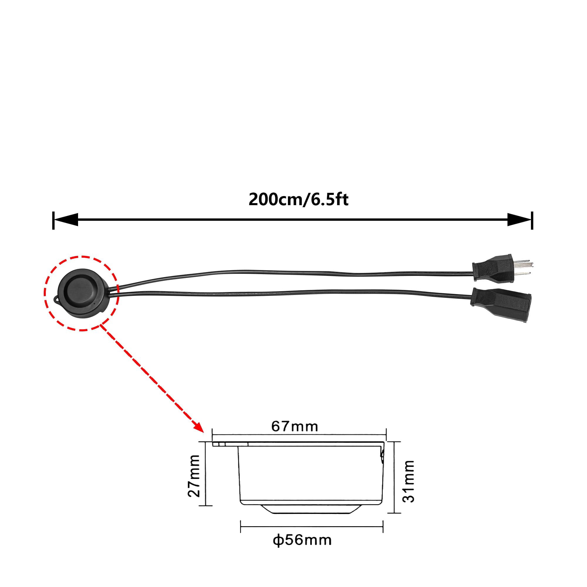KAYYELAMP Black Motion Sensor Parts Extension 13Ft Cord Light Sensor Sensitivity Time Adjustable 3-Prong Plug in Socket Type Auto Detect Switch Lights Waterproof IP54 Timer Switch 2Pcs