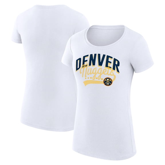 Women's G-III 4Her by Carl Banks White Denver Nuggets Super-Slim Fit Lightweight Filigree Logo T-Shirt