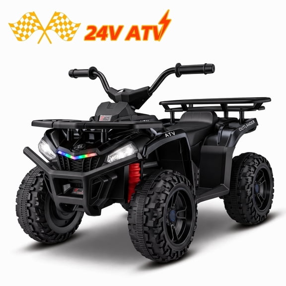 Farmdex 24V 200W Ride on Car, Four Wheeler Electric Ride on ATV for Kids 3-6, Powered Ride on Toys with Big Storage Basket, RGB Light Bar, Music, Max Speed 3.1MPH, For Kids Gift