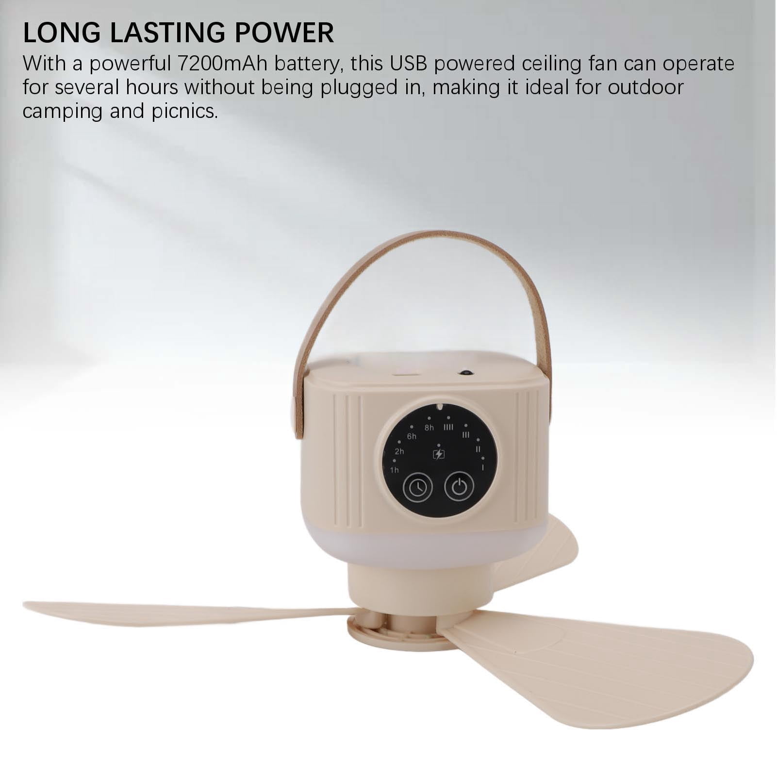 Riousery 3-Blade 7200mAh USB Powered Ceiling Fan with Light and Remote Control Beige (15 cm / 5.9 inches)