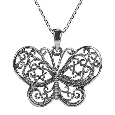 Filigree Swirl Magical Butterfly Sterling Silver Necklace