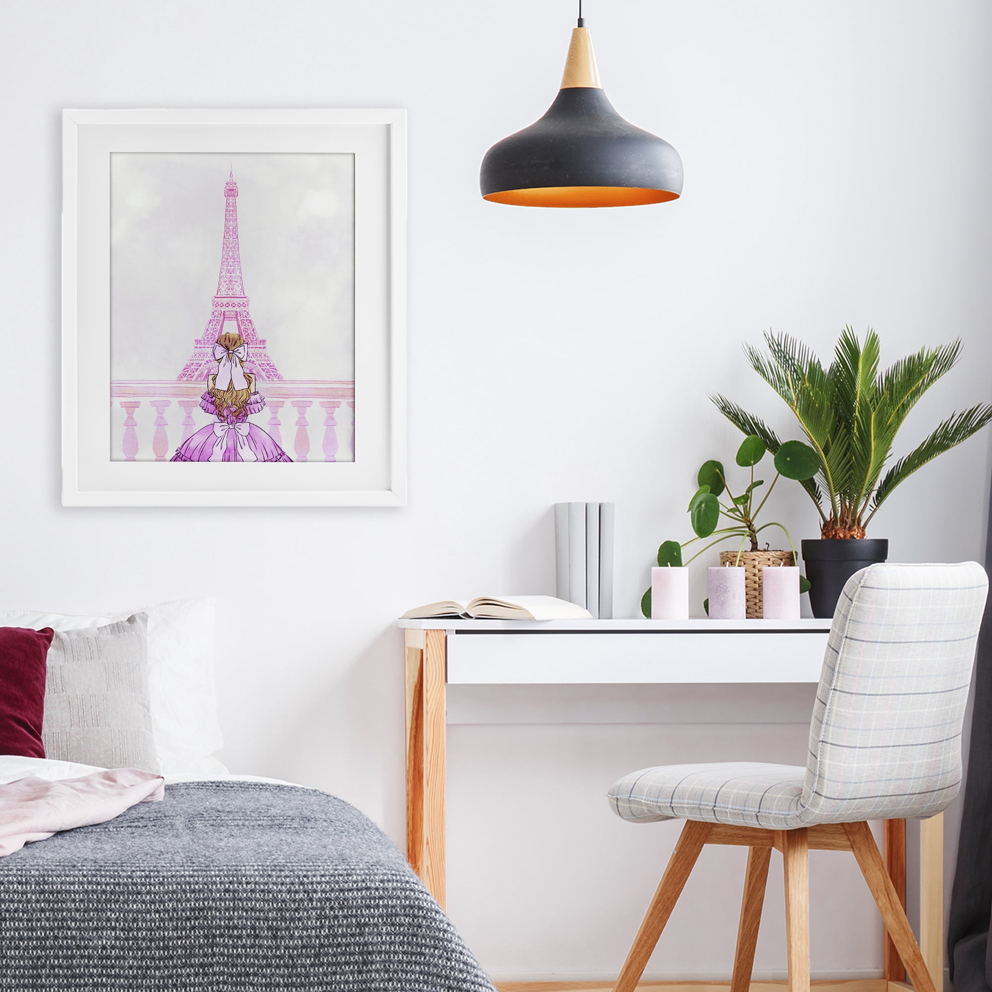 Stupell Industries Pink Gown & Eiffel Tower White Framed Print Under Glass, design by Ziwei Li