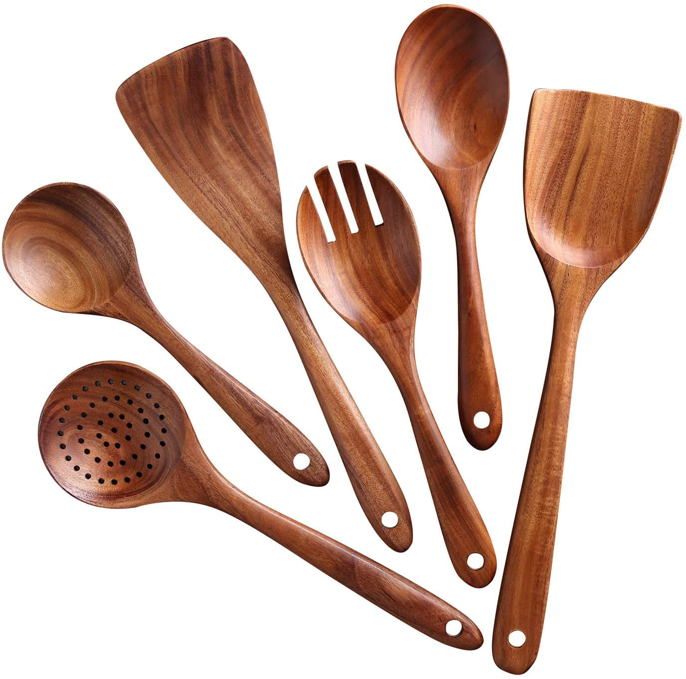 5 Pieces Bamboo Wooden Cooking Spoon Folwer and Heart Printed Kitchen Utensils Set Kitchen Spatula Cookware for Non-Stick Pans Best Valentines Day Gifts for Wife Girlfriend Monther