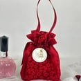 thumbnail image 3 of Canvas Floral Drawstring Bag Satin Bow Stripe Bowknot Handbag Large Capacity Korean Style Ribbon Bow Wrist Bag Wedding, 3 of 4