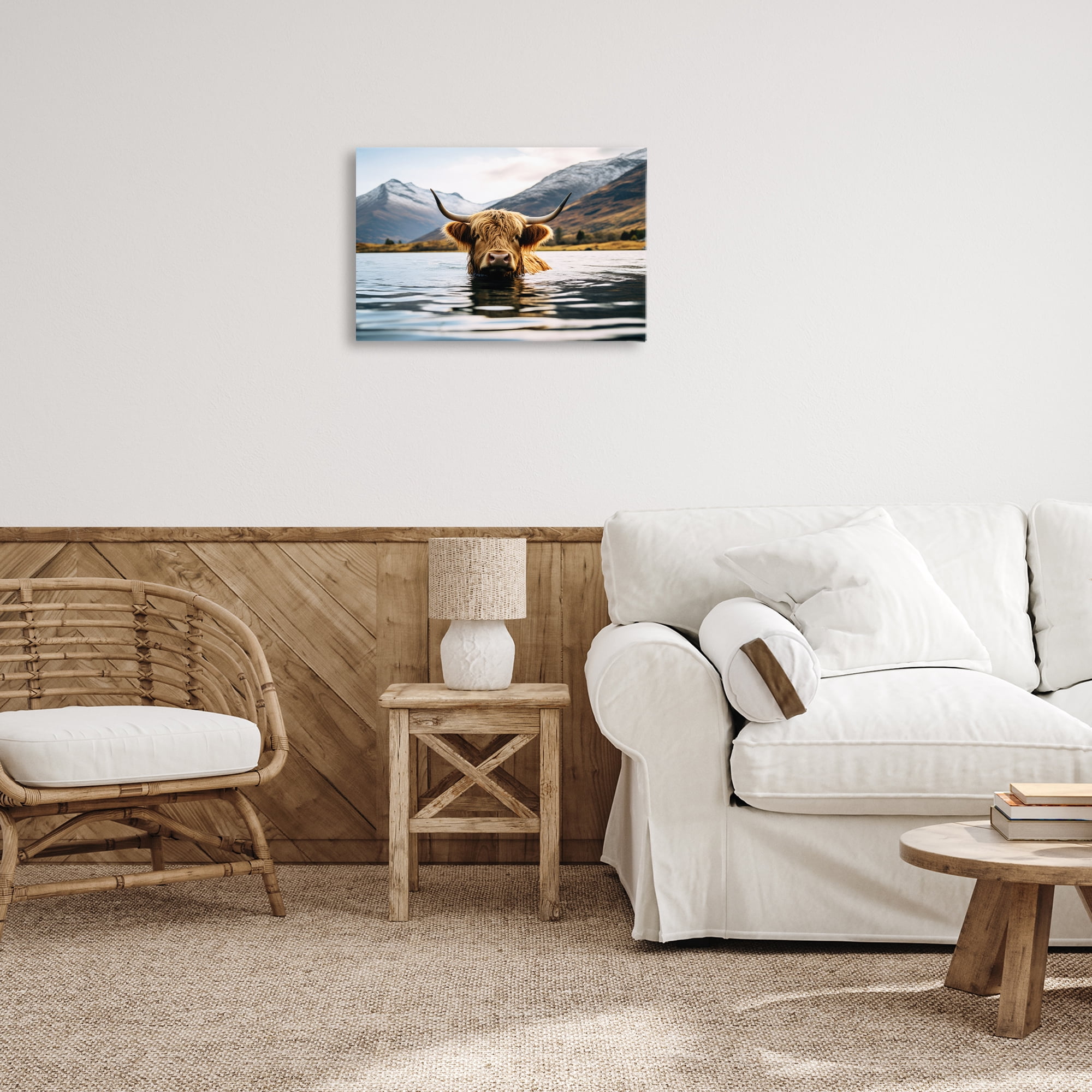 Stupell Industries Cattle Peeking from Water Animals Photography Wrapped Canvas Art Print Wall Art, 24 x 16