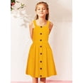 thumbnail image 3 of Oudiya Girls Spaghetti Strap Button Down Sleeveless Summer Casual Sundress A-Line Dress with Pockets Mustard for 5-6Y, 3 of 9