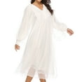 thumbnail image 4 of Defitshape Women's Cotton Nightgown Cozy Soft Overlay Flowy Billowy Sleep Shirt Old Fashioned Long Sleeve Scalloped V Neck High Waist Long Pj Lounge Pajama Dress Sleepwear White Large, 4 of 5