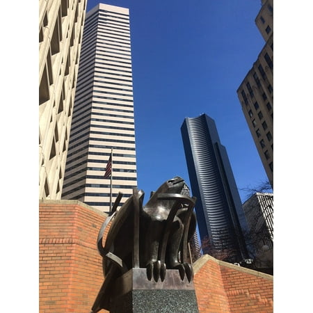 Skyscraper Sculptures - Canvas Print Washington Bronze Seattle Skyscrapers Sculpture Stretched Canvas 10 x 14