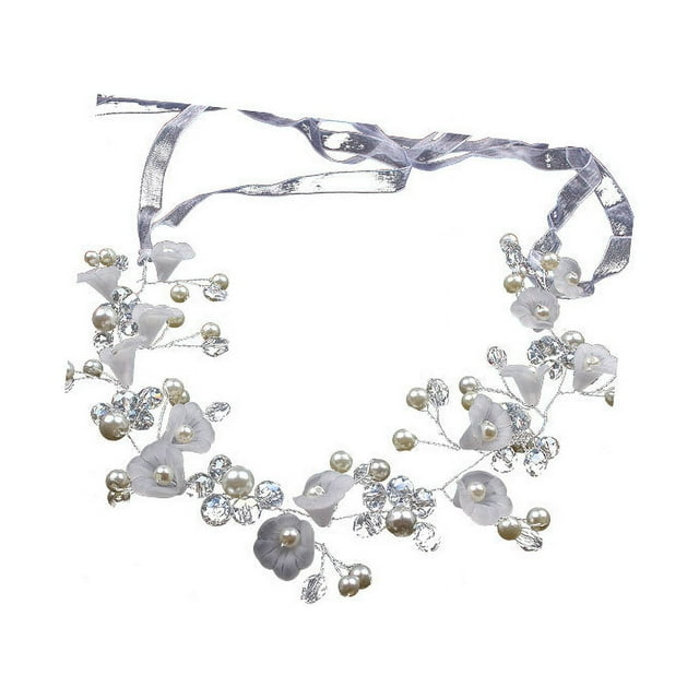 Accesorio para el cabello de niña de las flores, tocado de princesa, diadema de flores blancas con perlas para niña y niña de las flores, linda banda para el cabello de novia para boda