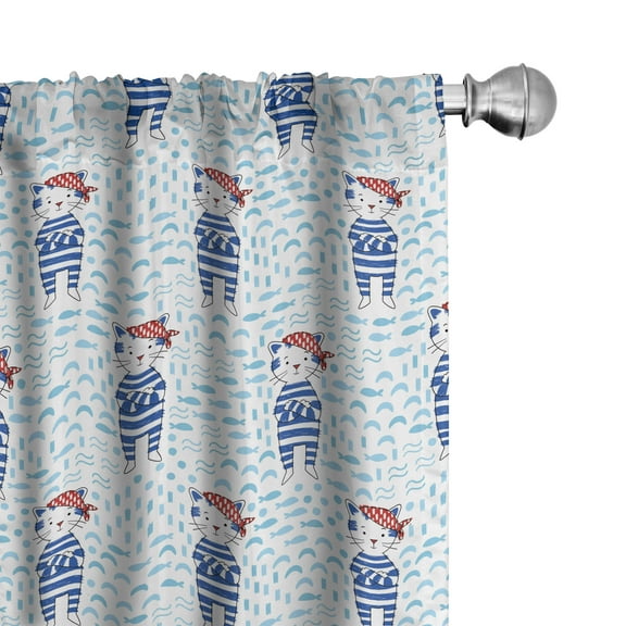 Ambesonne Pirates Curtains, Cat in Blue Sailor Suit, Pair of 28"x84", Blue White Red
