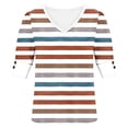 thumbnail image 6 of QQAMB Womens Tops Buttons Shirts V-Neck Strip Printed Spring Summer Outfits Plus Size Blouses Dressy Casual Tee Khaki 2XL, 6 of 6