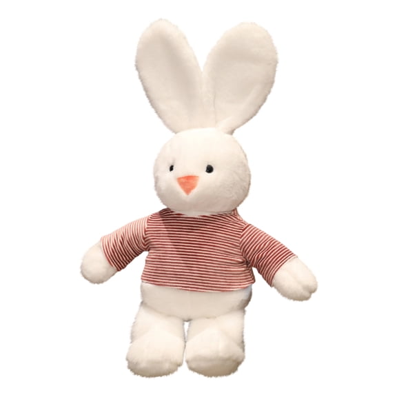 Easter Bunny Stuffed Animal, 15.7” Long-Eared Rabbit Plush Toy with Striped Shirt, Soft Cuddly Easter Gift for Adults, Easter Basket Stuffers Birthday Party Decorations, White