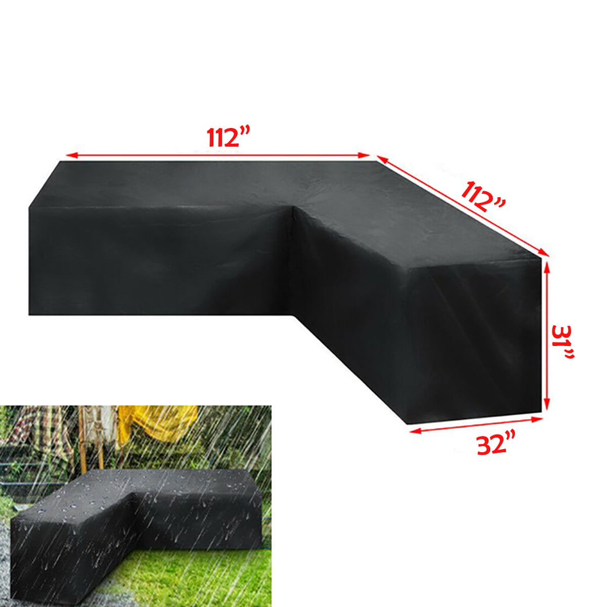 LEESITEC Garden Corner Sofa Cover Waterproof L Shaped Garden Furniture Cover,192*260*82 CM,100% Waterproof Anti-UV,Windproof L Shape Rattan Corner Sofa Cover-Black 