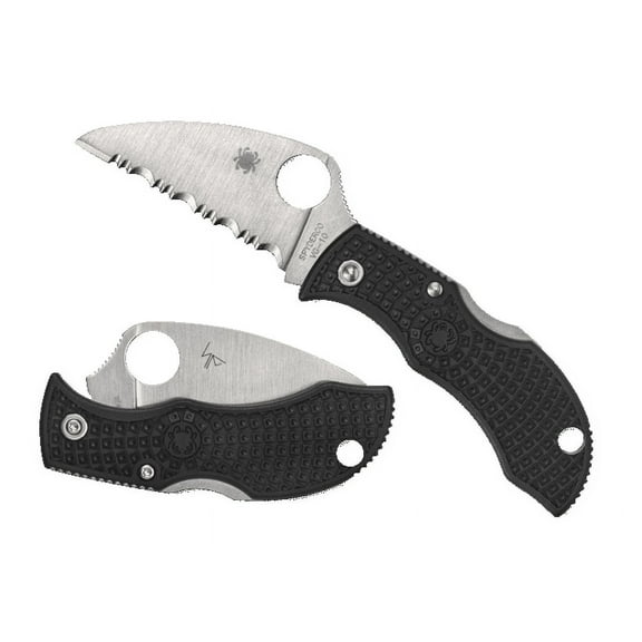 Spyderco Manbug Folding Knife 1.97" VG10 Satin Serrated Blade, Black FRN Handles