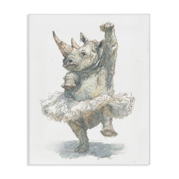 Stupell Industries Shabby Chic Ballet Rhino Tutu Canvas Art, 16 x 20, by Ziwei Li