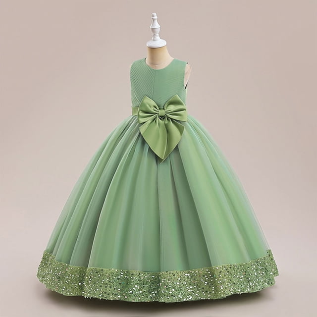LOVZFMLL Robe d'Été Unie à Manches Courtes Col Rond en Maille Princesse Robe de Mariage pour Enfants