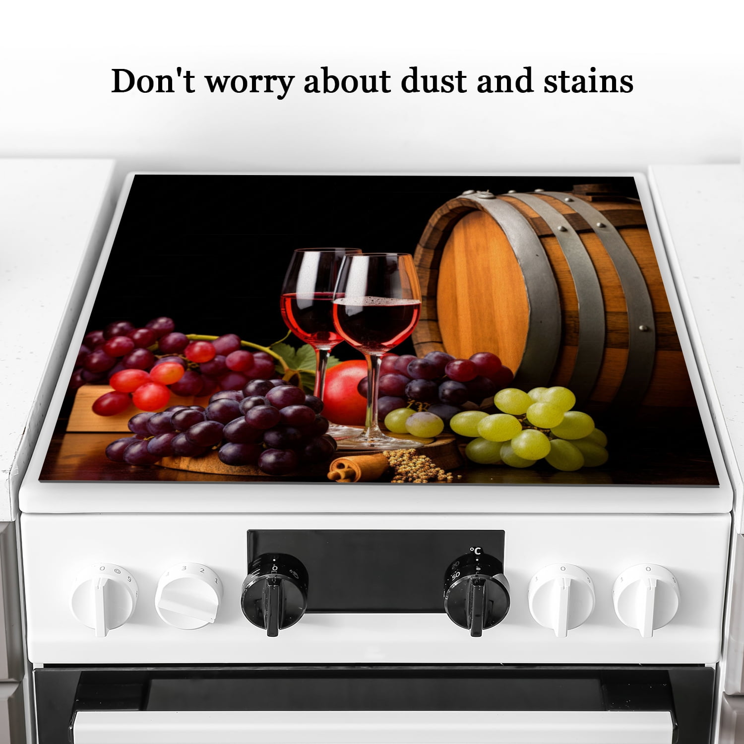 Glass Induction Cooktop Protector Mat, Rustic Wine Print Glass Stove Cover, Heat Resistant Foldable Decoration Pad for Kitchen RV (28×20 Inch)
