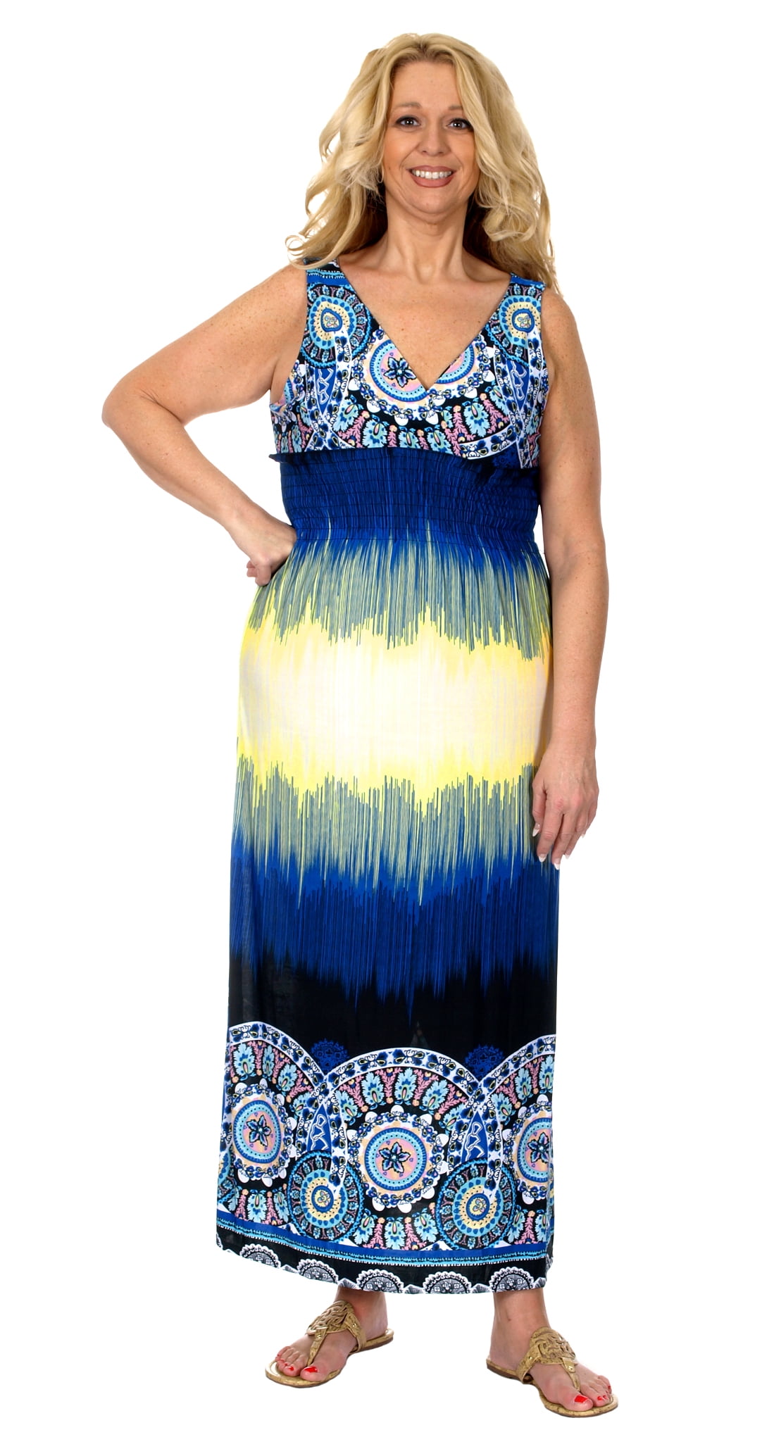 Women's Plus Size Ankle Length Maxi Dress with VCut Neckline & Back