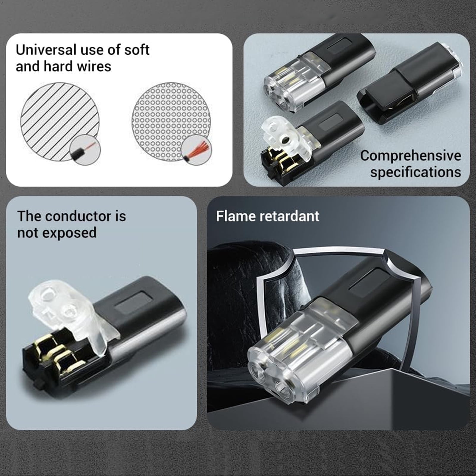 200 PCS Double-Wire Push-In Connector,Double Wire Plug in Connector with Locking Buckle,2-Pin Quick Connect LED Light Strip No Wire Stripping Cutting