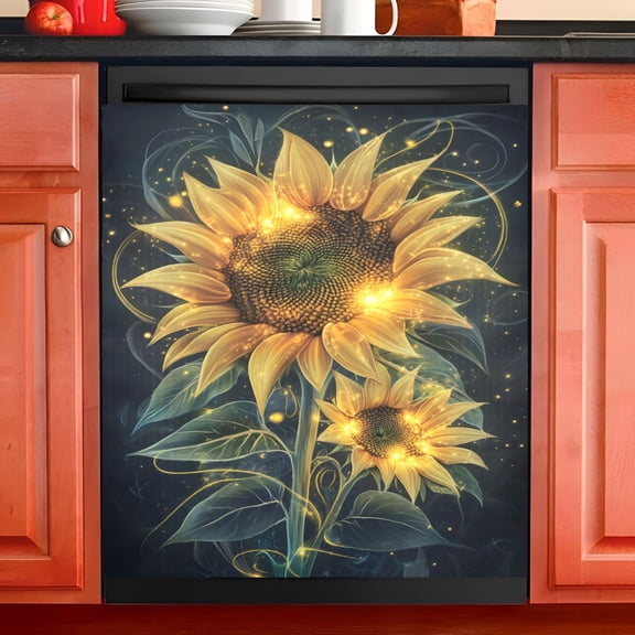 Ryvnso Sunflowers Glitter Dishwasher Magnetic Refrigerator Magnet Cover Kitchen Home Decorative 23"x26"