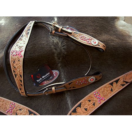 Horse Show Bridle Western Leather Headstall Tack Pink 7633H