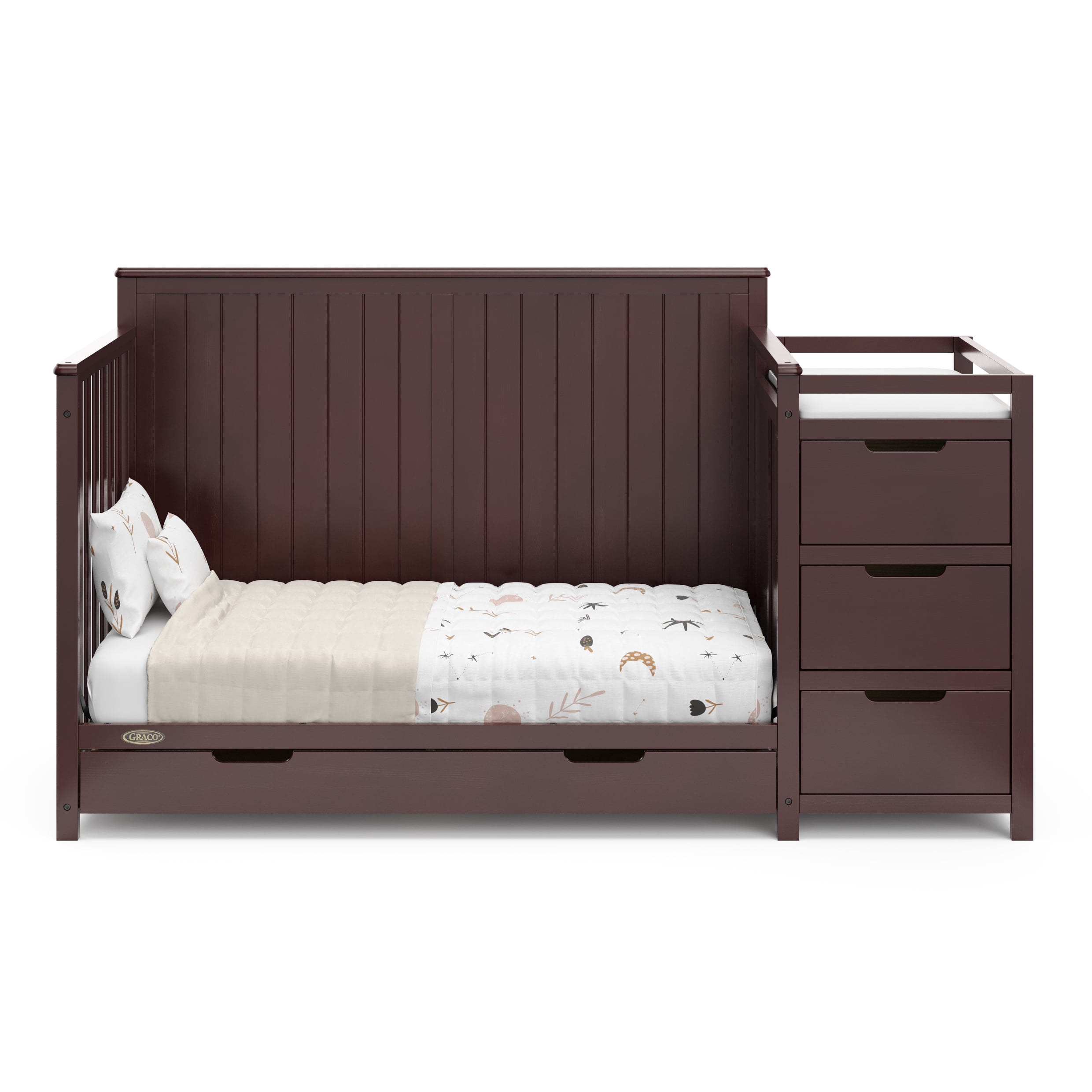 Graco Hadley 5-in-1 Convertible Crib and Changer and Premium Crib & Toddler Mattress Bundle, Espresso