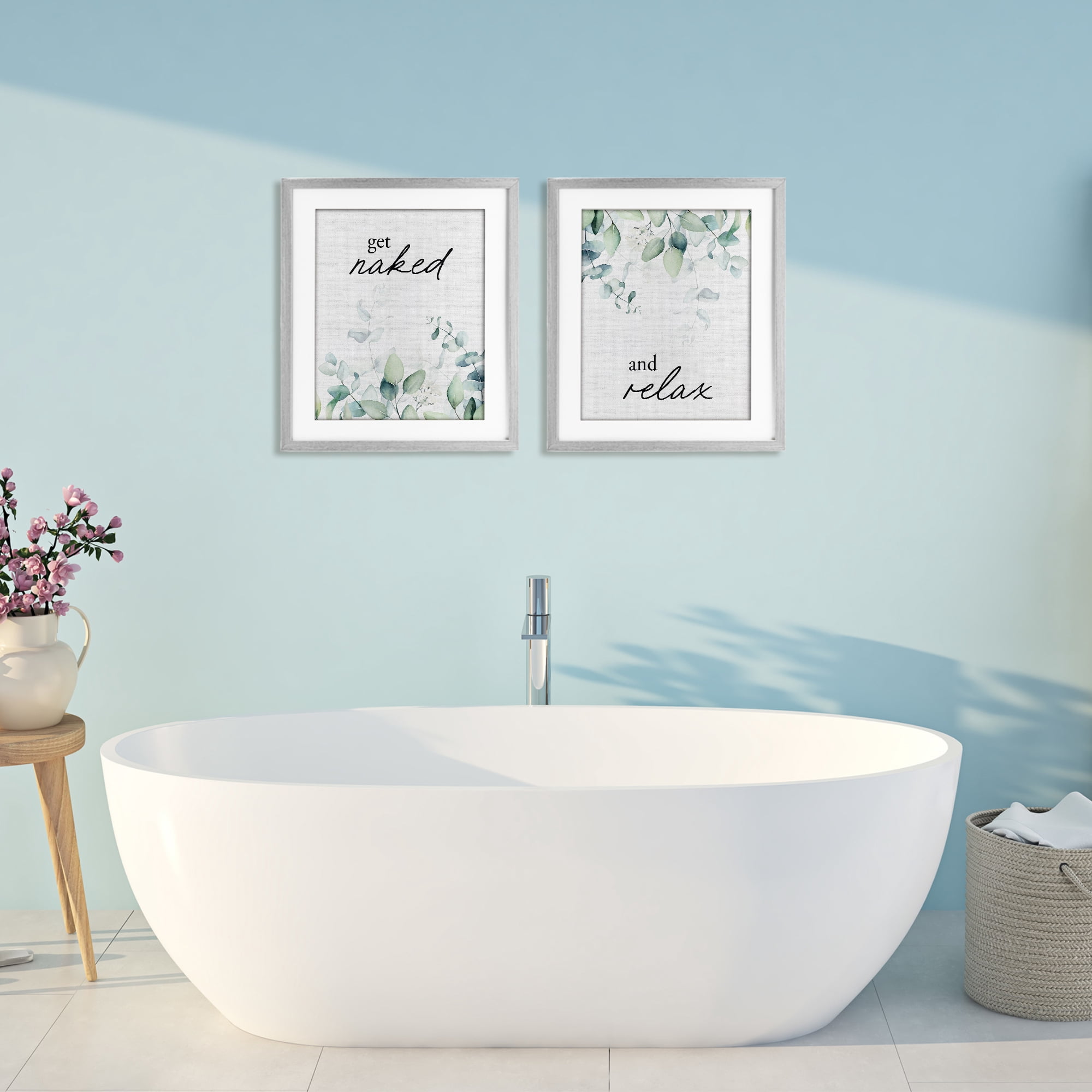Get Naked & Relax Herbs 2 Piece Gray Framed Print Under Glass Set, design by Lettered and Lined