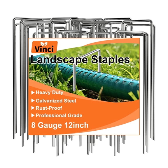 Vinci 6 Inch 50 Pack Landscape Staples – Heavy Duty Galvanized Garden Stakes for Weed Barrier Fabric, Lawn Edging, Artificial Turf & Landscaping Pins for Yard and Garden
