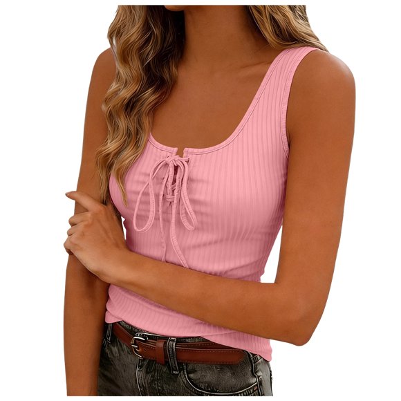 Yammkia Casual Outfits for Women Womens Tank Casual V Neck Summer Spring Beach Vacation Clothes Loose Fit Cute Outfit 2026 Fashion Sleeveless Tops(Pink,M)