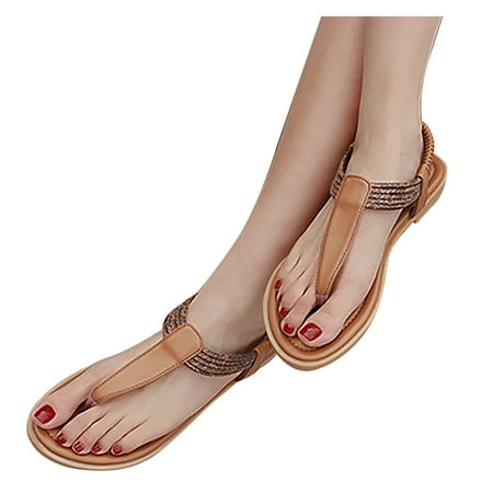 

NECHOLOGY Womens Memory Foam Sandals Fashion Shoes Elastic Casual Band Sandals Toe Flip-Flop Women s Wedge Sandals for Women Brown 10
