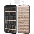 thumbnail image 1 of Organizador de joyas colgantes, soporte para collar y arete, con 20 bolsas de joyería, rollo de almacenamiento de viaje con bolsillos para colgar en el clóset, pared, puerta, 1 pieza, grande, negro, 1 of 6