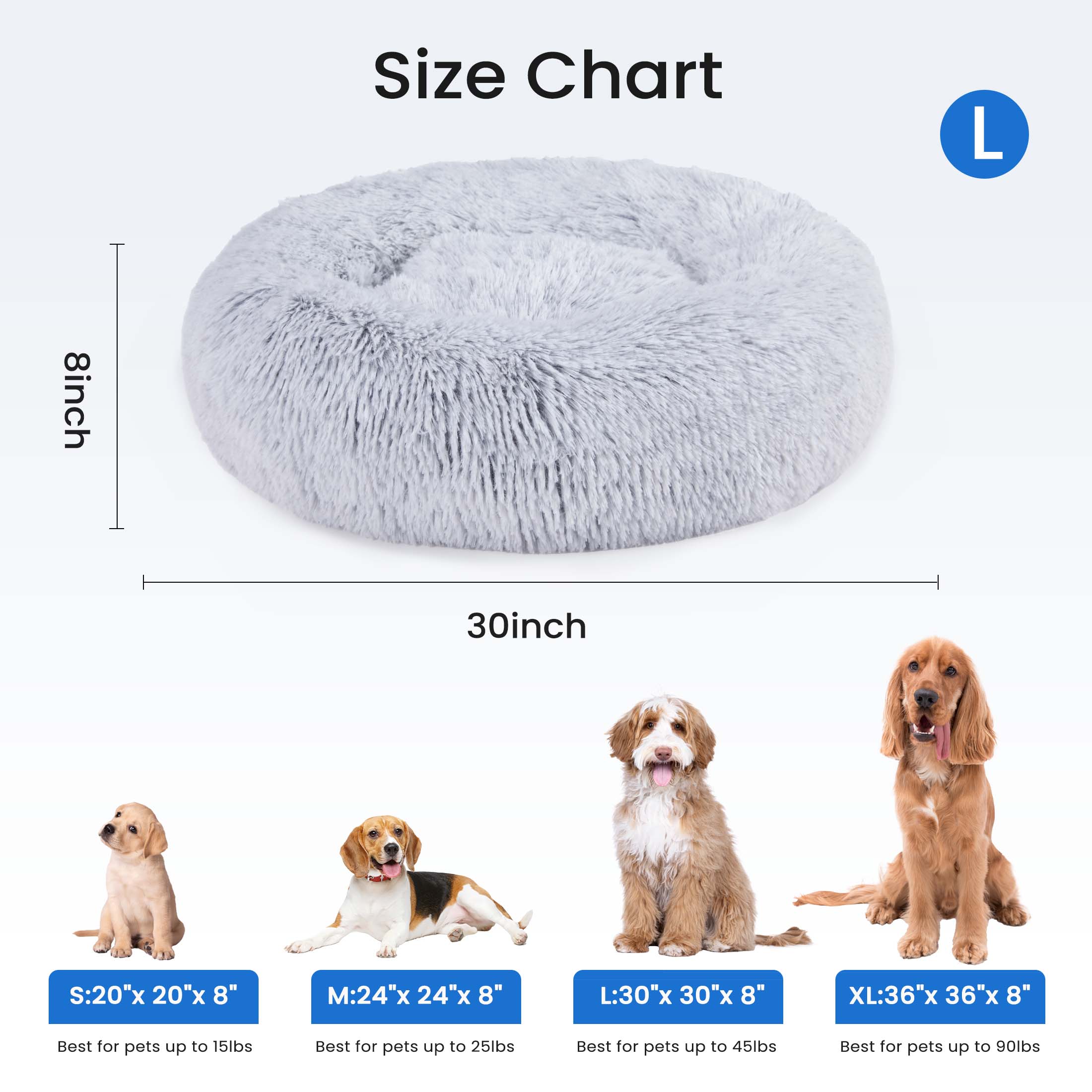 edx Calming 30" Donut Dog Bed, Gray Faux Fur photo 6