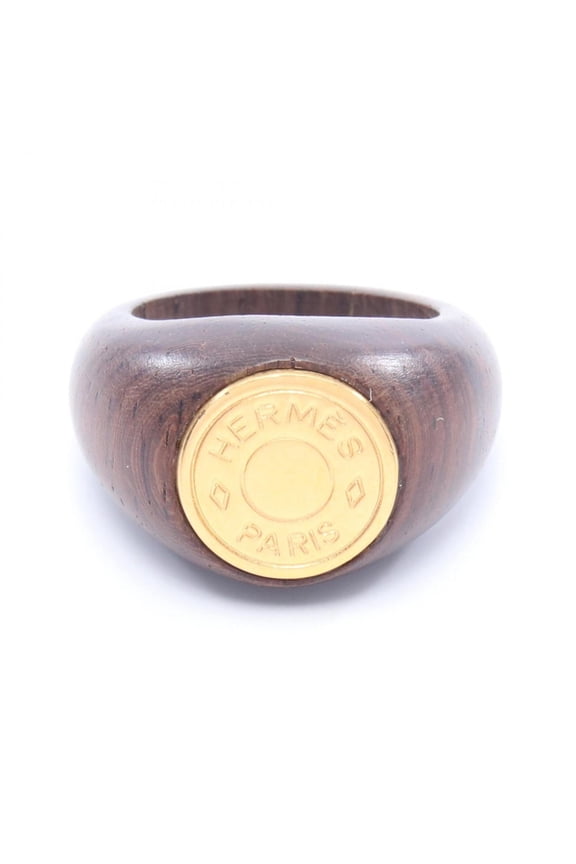 Pre-Owned Hermes HERMES Sellier BIJOUTERIE FANTAISIE Ring - Gold Plated (GP) Wood Women's...