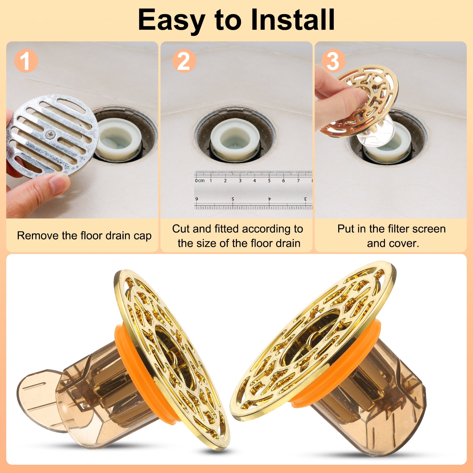 Unique Bargains Odor-Proof Shower Drain Backflow Preventer Gold / Clear / Orange