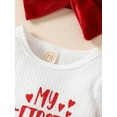 thumbnail image 5 of Baby Girls 1st Valentines Day Outfit Lace Long Sleeve Letters Heart Romper Flare Pants Headband Set, 5 of 9