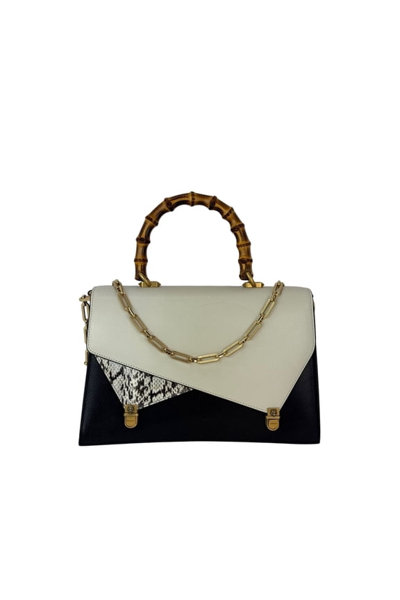 Pre-Owned Gucci Calfskin Snakeskin Studded Medium Ottilia Top Handle Shoulder Bag