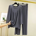 thumbnail image 2 of Enjoytime 2 Piece Winter Outfits for Women Solid Color V-Neck Long Sleeve Loose Shirt Wide Leg Pants Pajama Set Loose Casual Loungewear, 2 of 3