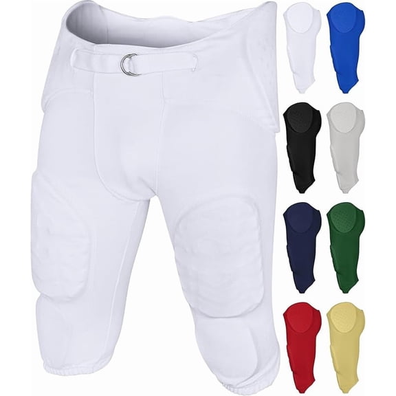 Exxact Sports Proline Men's Integrated Football Pants with 7 Flex Pads, Lightweight Football Practice Pants for Protection (AM, White)