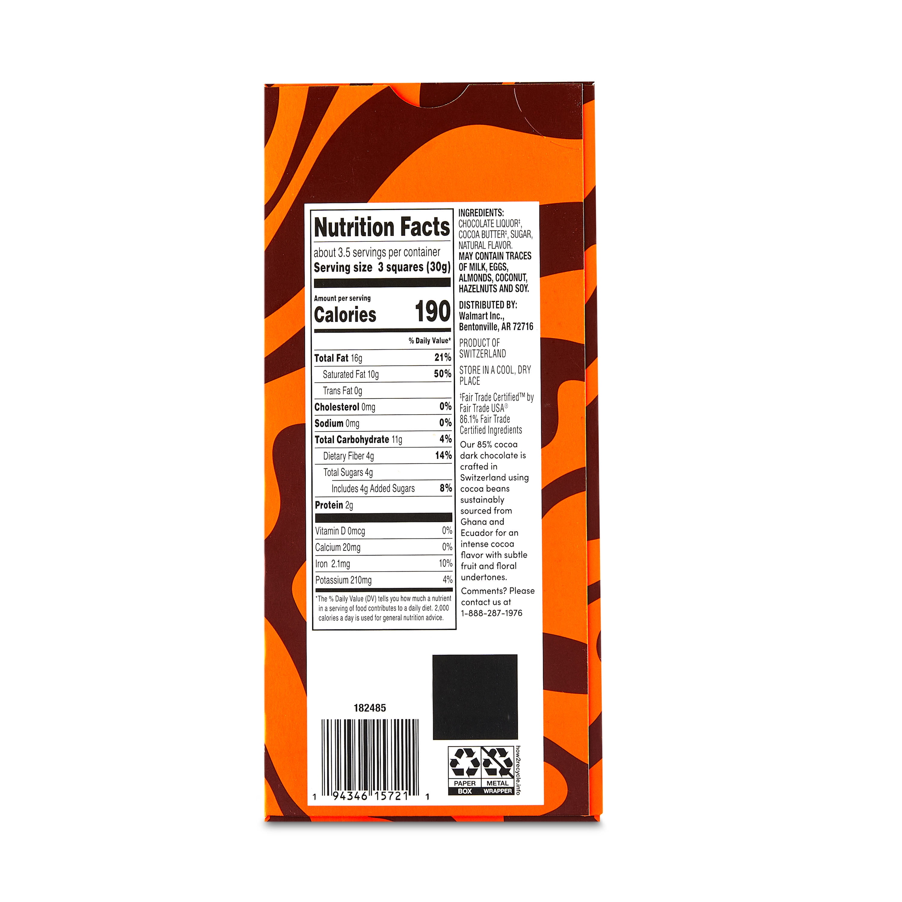 bettergoods Premium Swiss 85% Dark Chocolate Bar, 3.5 oz