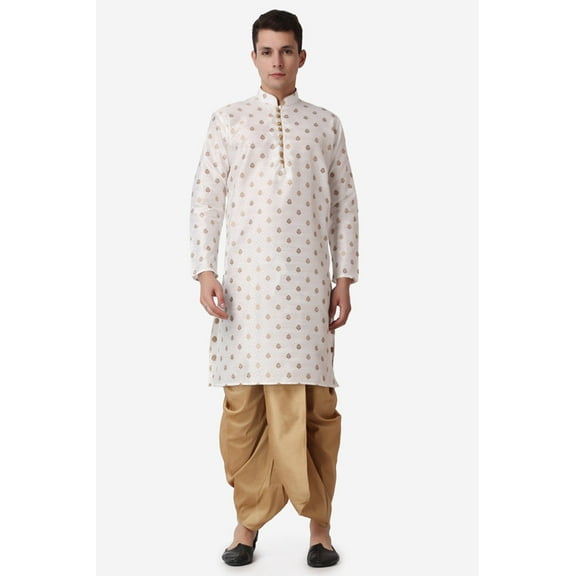 Royal Kurta Jacquard Silk Printed Cream Kurta and Bronze Dhoti Set for Men