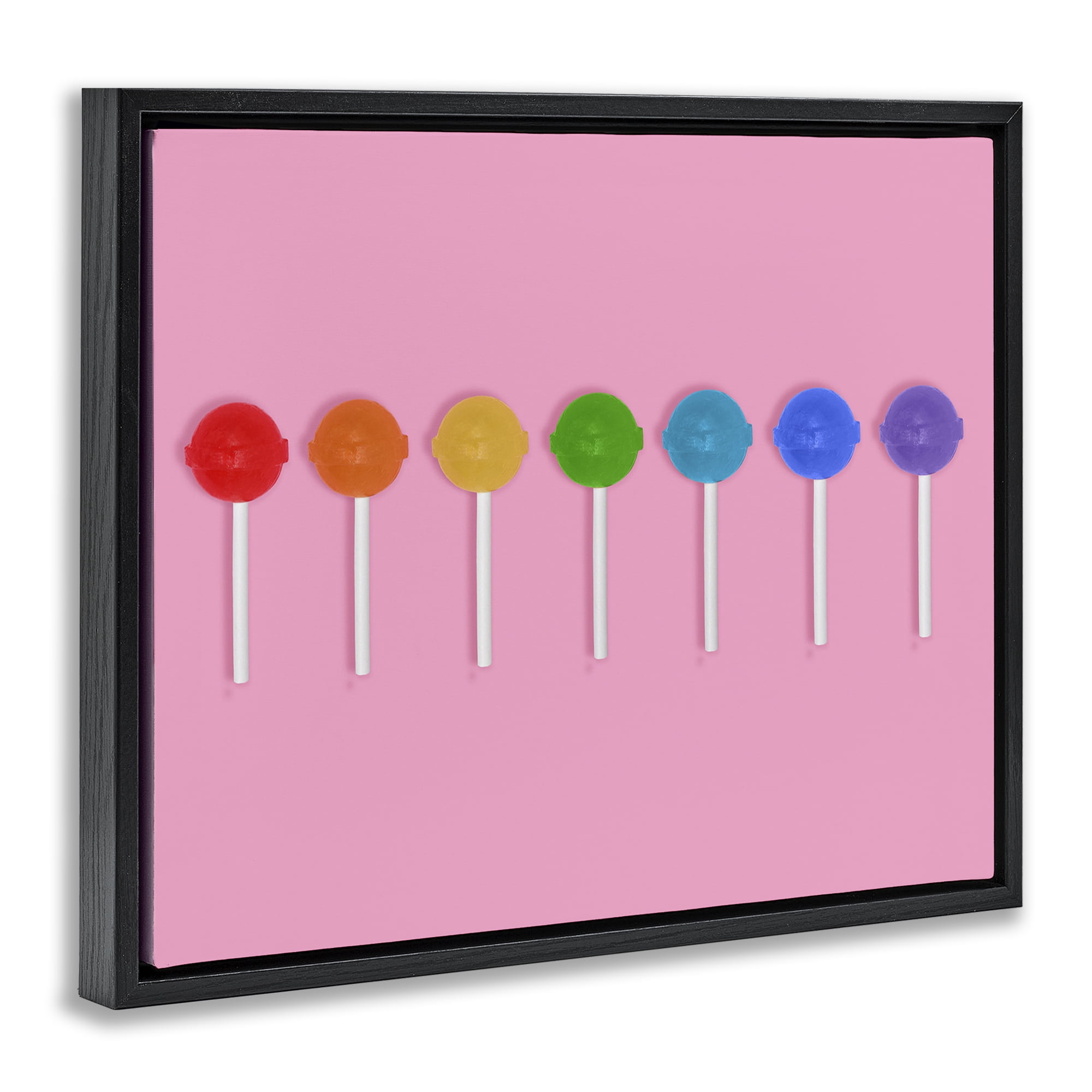 Stupell Industries Row of Rainbow Lollipops Black Framed Floater Canvas Wall Art, design by LISH Creative