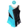 thumbnail image 5 of Sholeno Kids Girls Athletic Skating Dance Dress Sleeveless Sparkly Bodysuit with Hair Band Competition Dancewear Blue Green 12, 5 of 7