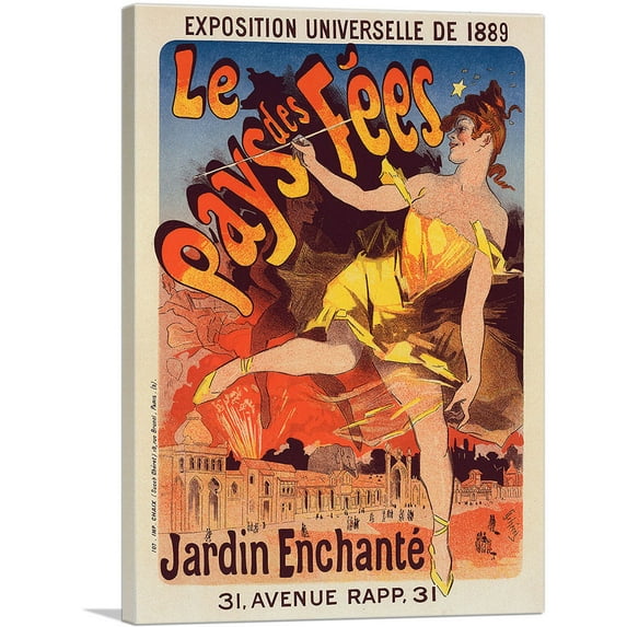 ARTCANVAS Exposition Universelle de - Le Pays de Fees 1889 Canvas Art Print by Jules Cheret - Size: 26" x 18" (0.75" Deep)