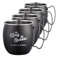 thumbnail image 1 of PERSONALIZED Round Custom Family Name Classic Moscow Mule Mug with Engraved Design and Sturdy Handle Rolled Rim, Smooth Black Finish 16 oz, Set of 4, King and Queen, 1 of 9