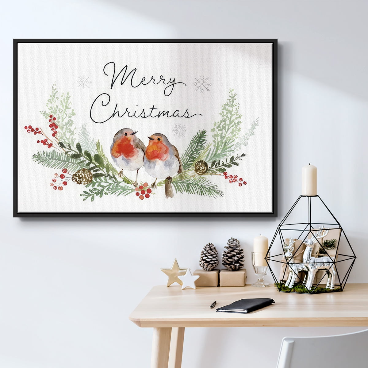 Winter Visitor Collection A - Framed Gallery Wrapped Holiday Canvas - 17 x 25 - Black Frame