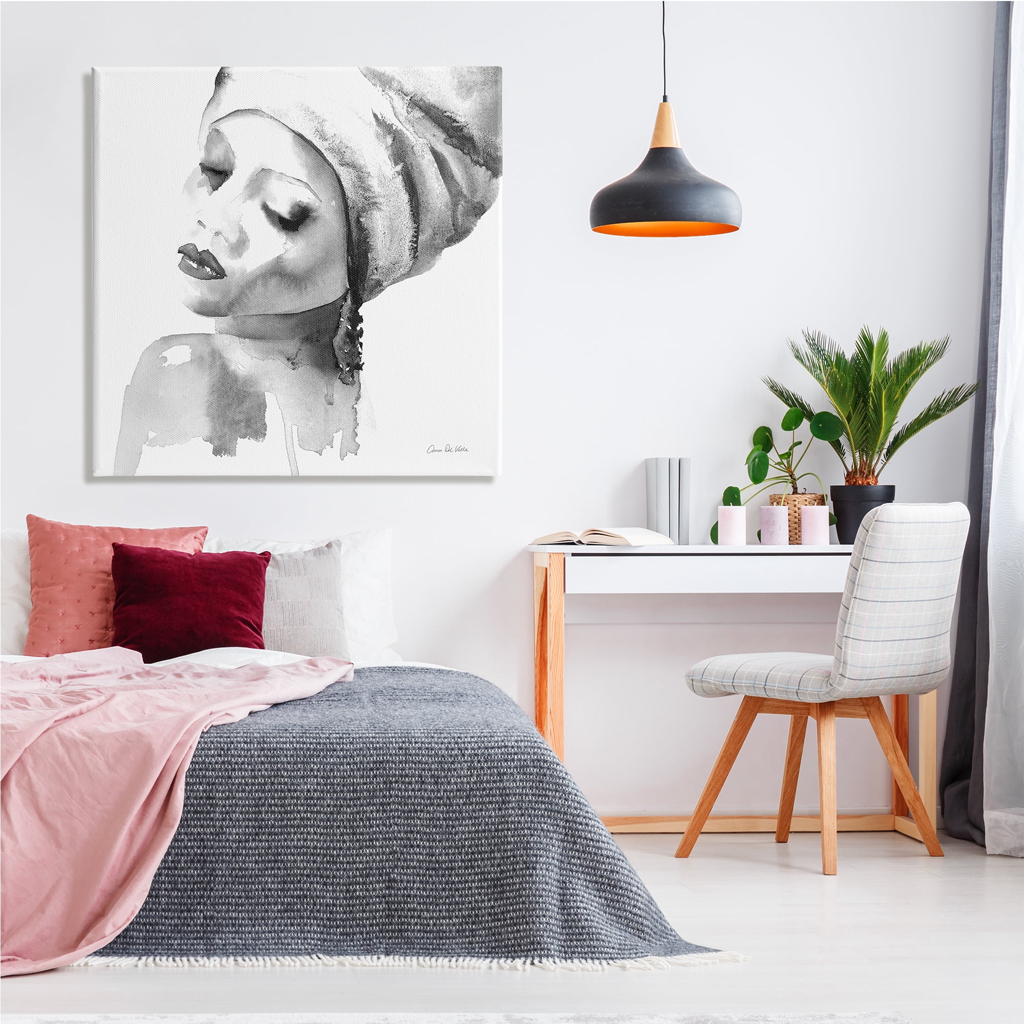 Stupell Industries Woman With Headwrap Tranquil Black White Watercolor Portrait, 36 x 36, Design by Aimee Del Valle