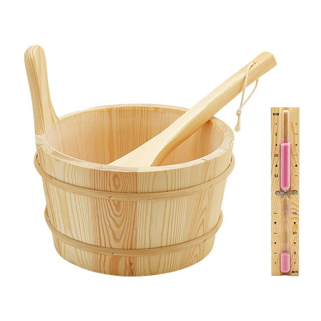 Cubo y cucharón de madera para sauna, 4 l, diseño sencillo, práctico, con accesorios de baño con forma de reloj de arena, accesorio de sauna para